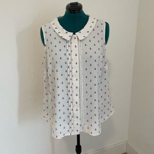 Modcloth White Navy Anchor Collared Tank Top- 1x
